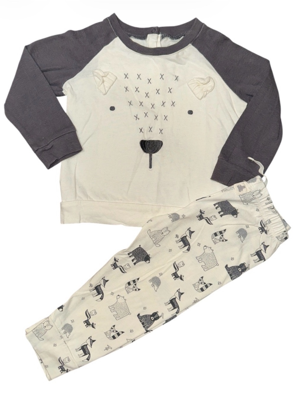 Organic Cotton Cozy Bear & Woodland Animals Set - Cream and Dark Gray 18-24